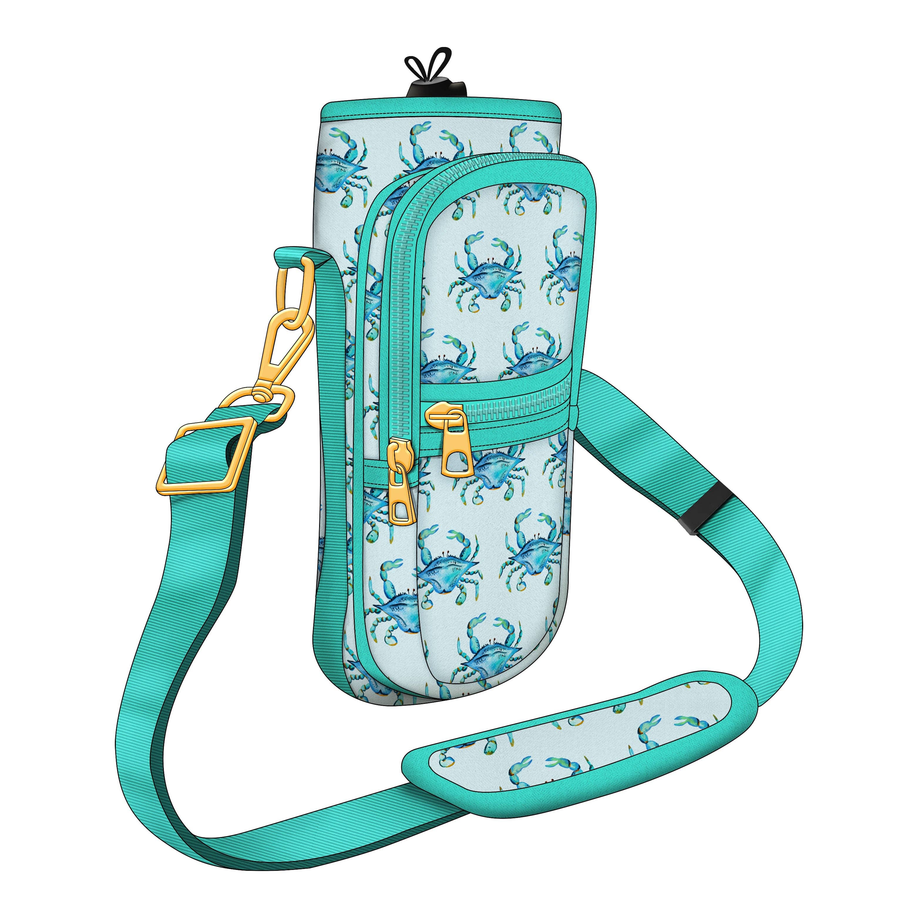 OEELINN - Wholesale Bottle Rack/Holder - Adorable Blue Crab Design Water Bottle Holder With Strap and Pocket0