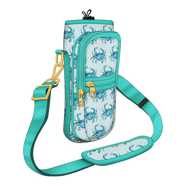 OEELINN - Vente Porte-bouteilles - Porte-bouteille d'eau avec design de crabe bleu adorable, sangle et poche