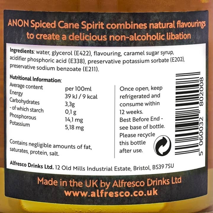 Maargo Food & Wine Wholesale – wholesale Non-alcoholic spirits/wine/beer – Non Alcoholic Anon Spiced Cane 70cl