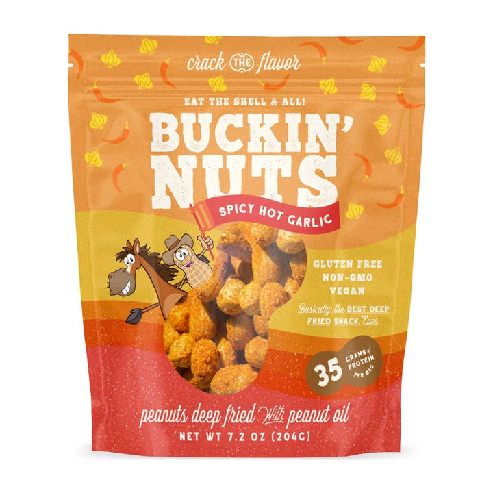 Spicy Hot Garlic Fried Peanuts for wholesale by Buckin' Nuts