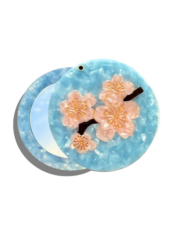 Håndmalet Cherry Blossom Compact Mirror | Miljøvenlig for engroshandel hos Solar Eclipse