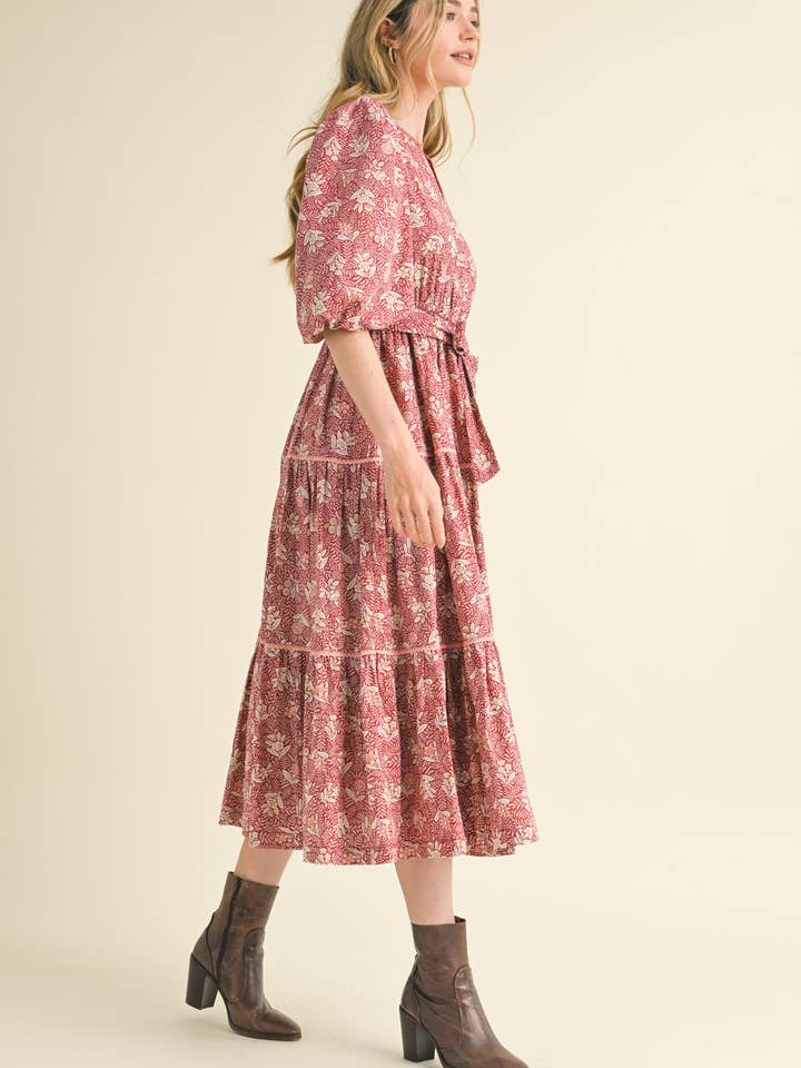 &MERCI - Wholesale Dress - Women's - BUBBLE SLEEVE LACE TRIM MIDI DRESS MDR343022