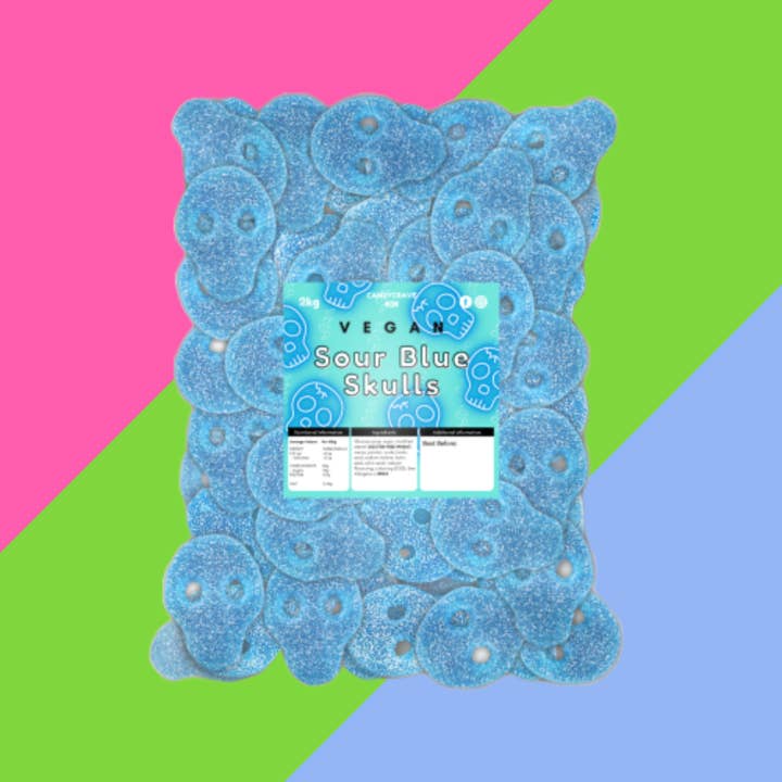 Candycrave Vegan Fizzy Blue Skulls 2kg for wholesale by Gaffney's Sweets & Treats Wholesale