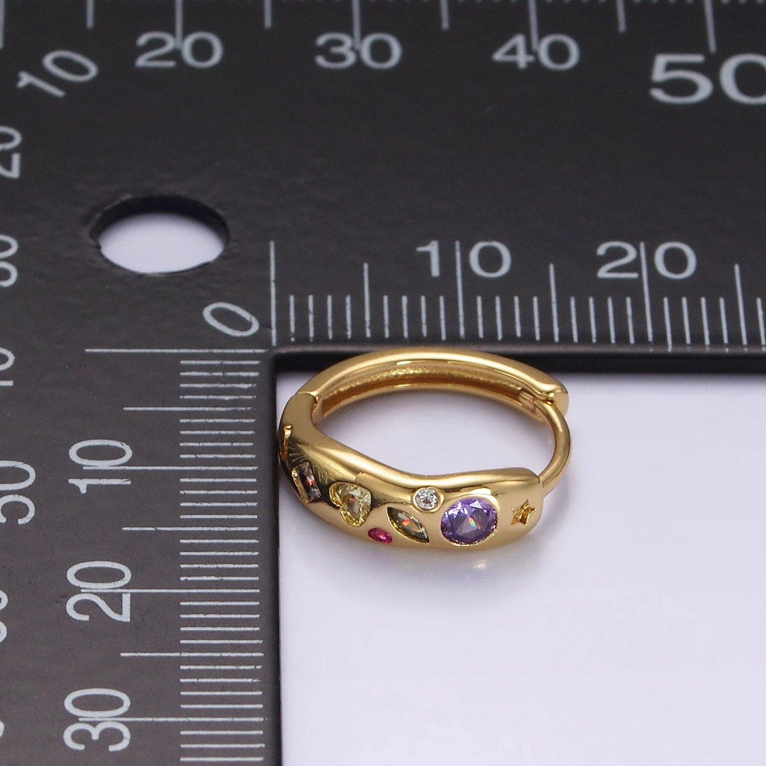 Aim Eternal - Wholesale Huggie Earrings - 14K Gold Filled Multicolor CZ Dot Marquise Heart 15mm Huggie Earrings | AE9162