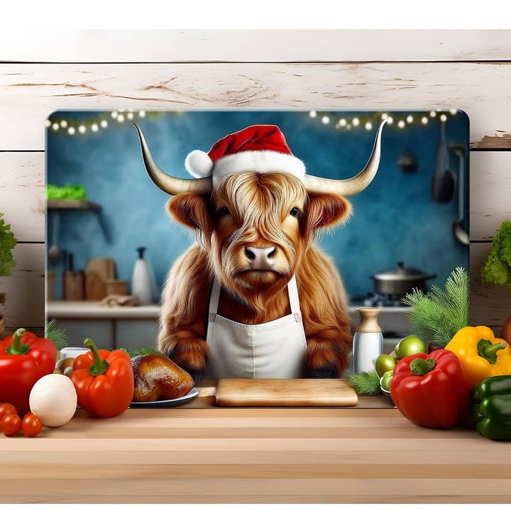 Christmas Highland Cow Chopping Board for wholesale by Noble & Page