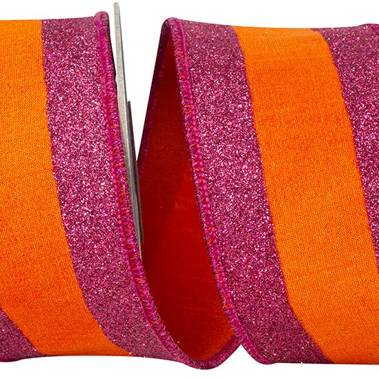 Glitter Striped Edging Dupioni Deluxe Wired Edge, 2.5in for wholesale by RELIANT RIBBON