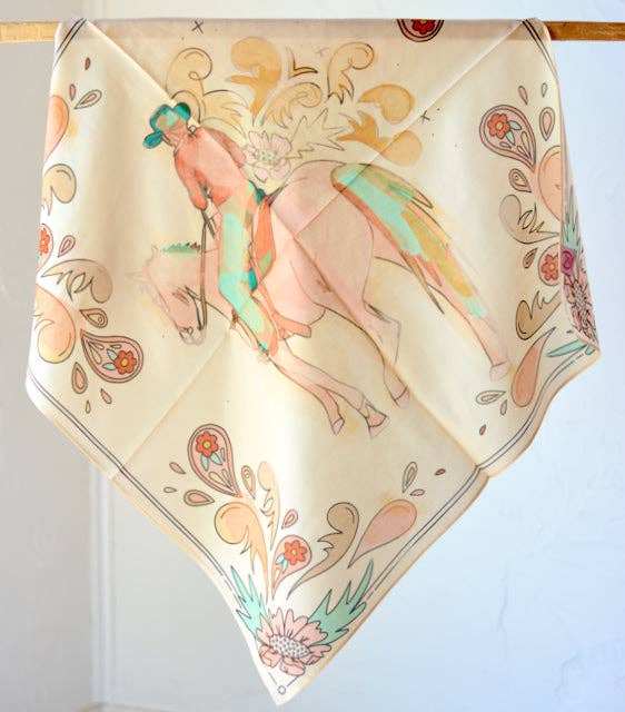 Tirzah Lane Art - Wholesale Scarf – Women's - Summer Ride: Western Scarf Bandana Silk Tencel Cowgirl Wild Rag2