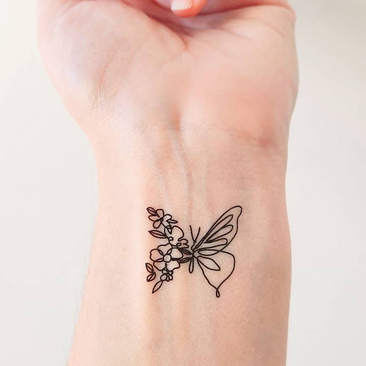 encredelicate – Tatuagem temporária por atacado – Tatuagem temporária de flor de borboleta (conjunto de 2)1