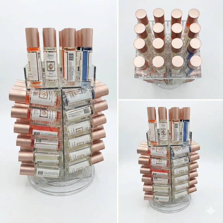 80 pièces de roll-on huile corporelle avec présentoir acrylique rotatif à 360° gratuit pour la vente par pristine fragrance