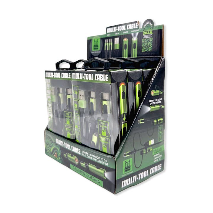 4 ft Multi-Head Charging Cable with Coil Lighter- 6/Display for wholesale by Novelty Brands