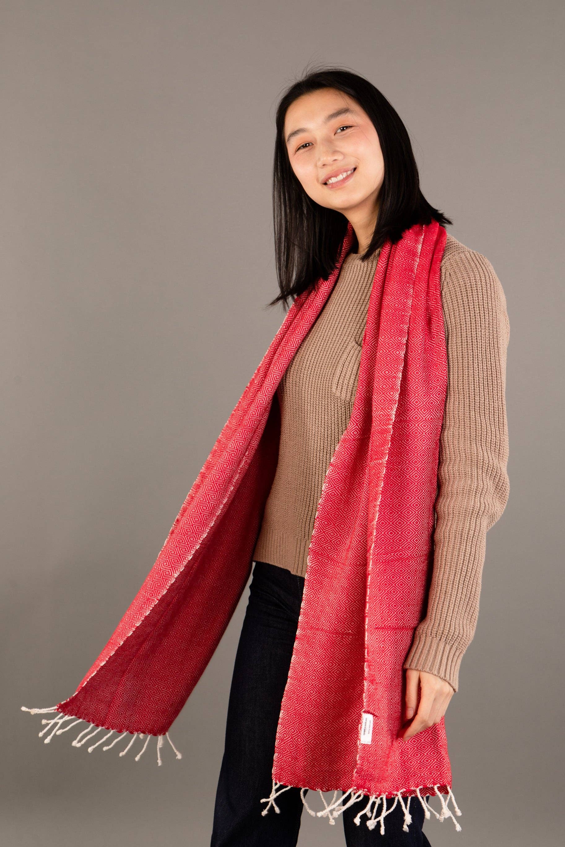 Krama Heritage - Wholesale Scarf - Women's - The Large Warm Poppy Red Krama in its palm leaf case - Woman2