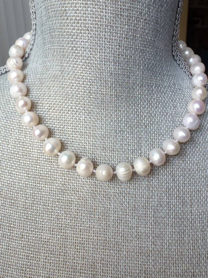 Knotted White Freshwater Pearl Necklace for wholesale by Made by Megan Jewelry