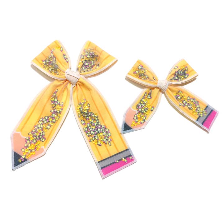 Lys gul blyant ryster hårbundet sløjfe med klips for engroshandel hos Pretty in Pink Bows