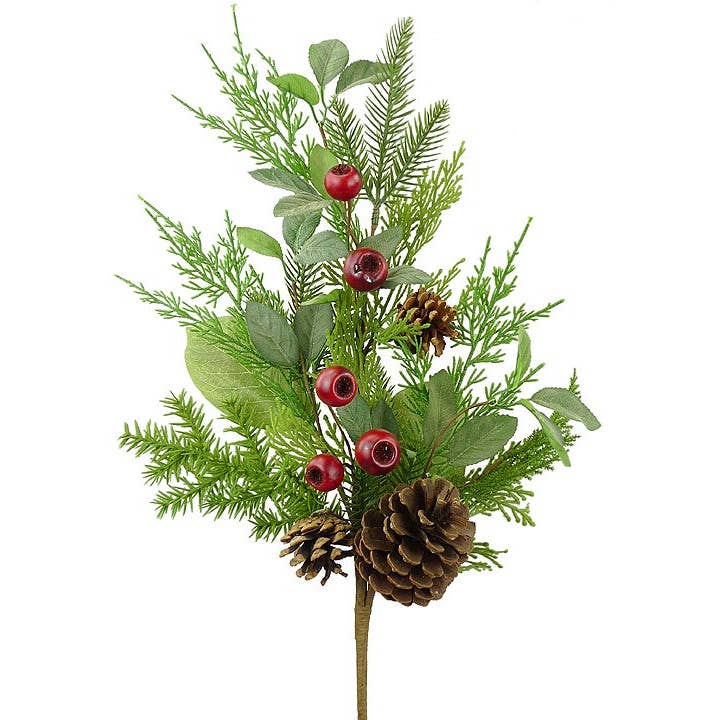 Artificial Mixed Pine, Crab Apple & Pine Cone Spray - 30" for wholesale by Will's Company