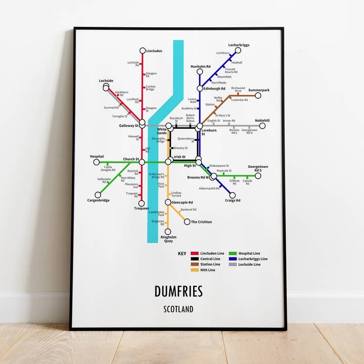 Dumfries Scotland Underground Style Transport Print for wholesale by Underdog Studio
