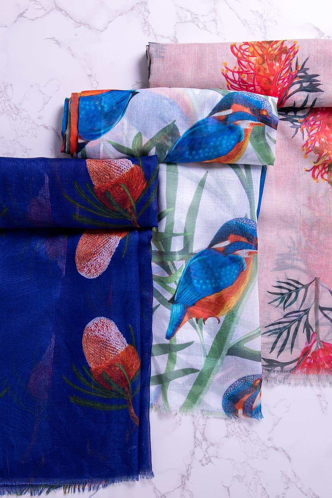 Taylor Hill Scarves & Co - Vendita all'ingrosso Sciarpa - Donna - AGCS1009: Bianco: Sciarpa Kingfisher Bird10