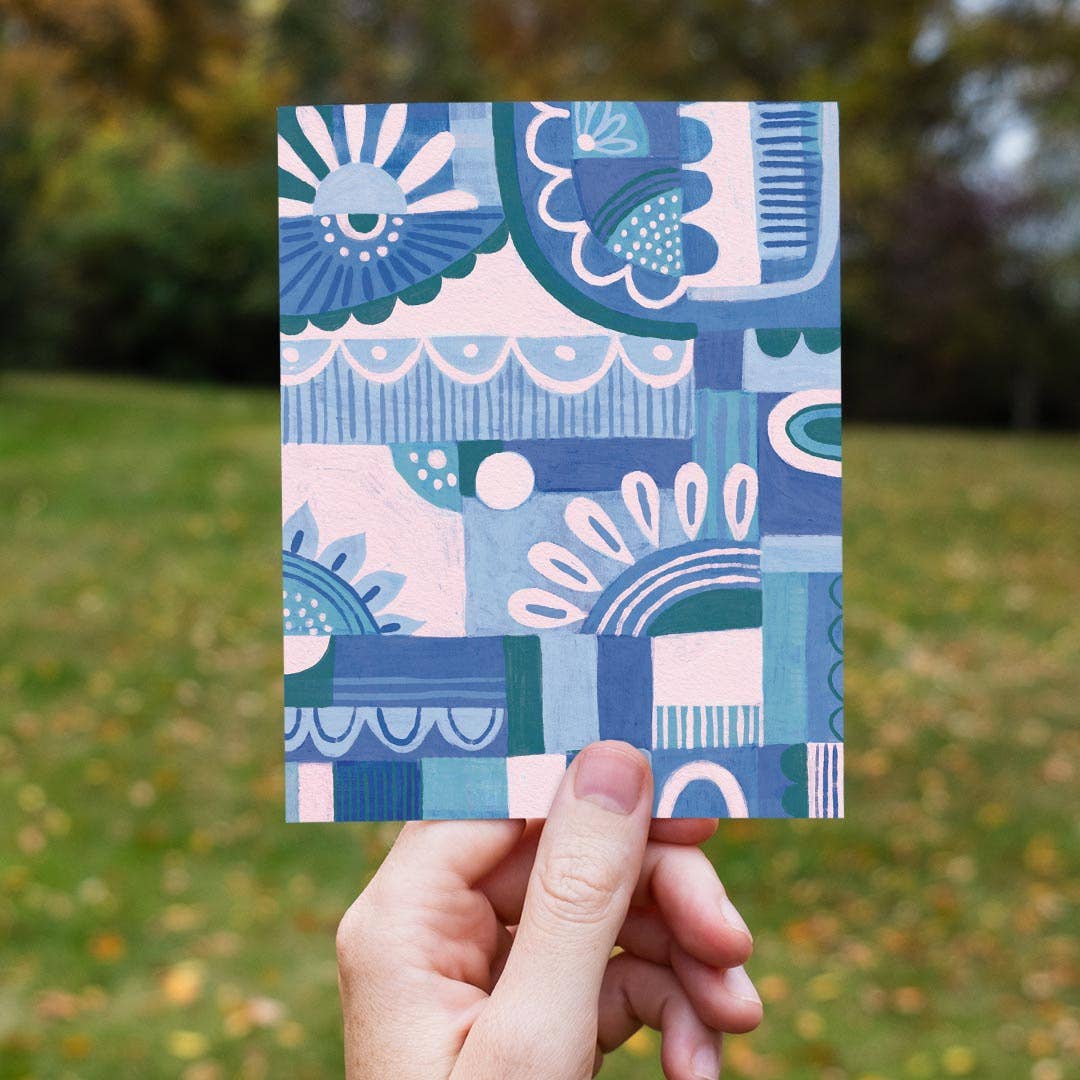 Natalie Adams Studio - Wholesale Everyday Greeting Card - Blue Floral Geo A2 Everyday Greeting Card on Recycled Paper1