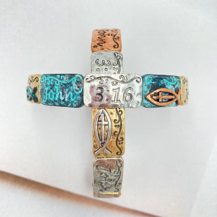 Lunar Deer – wholesale Bangle bracelet – John 3:16 Bible Verse Prayer Square Stretch Bracelet1