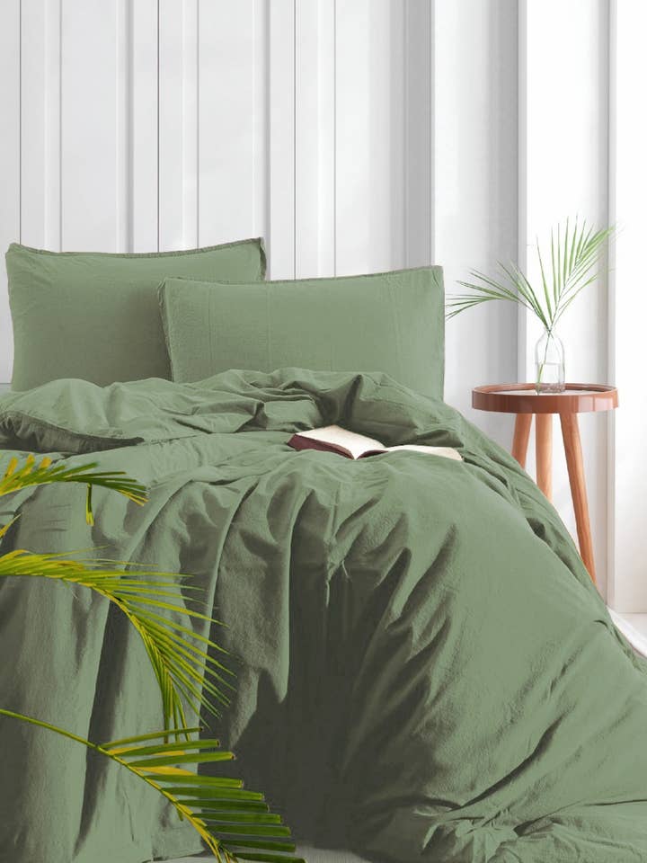 Stentvättad bomull Påslakanset, Salvia Grön för wholesale av Soundsleep