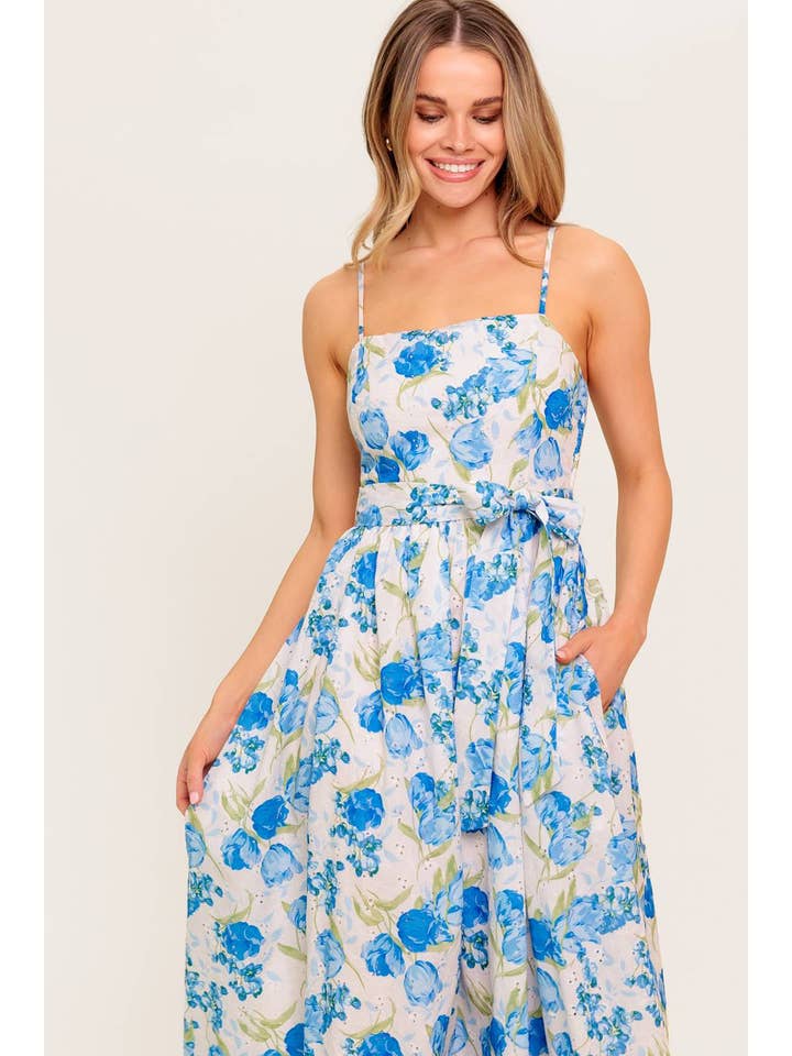 IVORY BLUE A printed woven midi dress - ID22420 for wholesale on Faire
