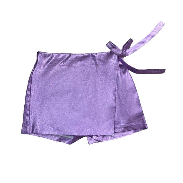 Mini-jupe AW rose métallisé à cravate lavande pour la vente par Little Olin