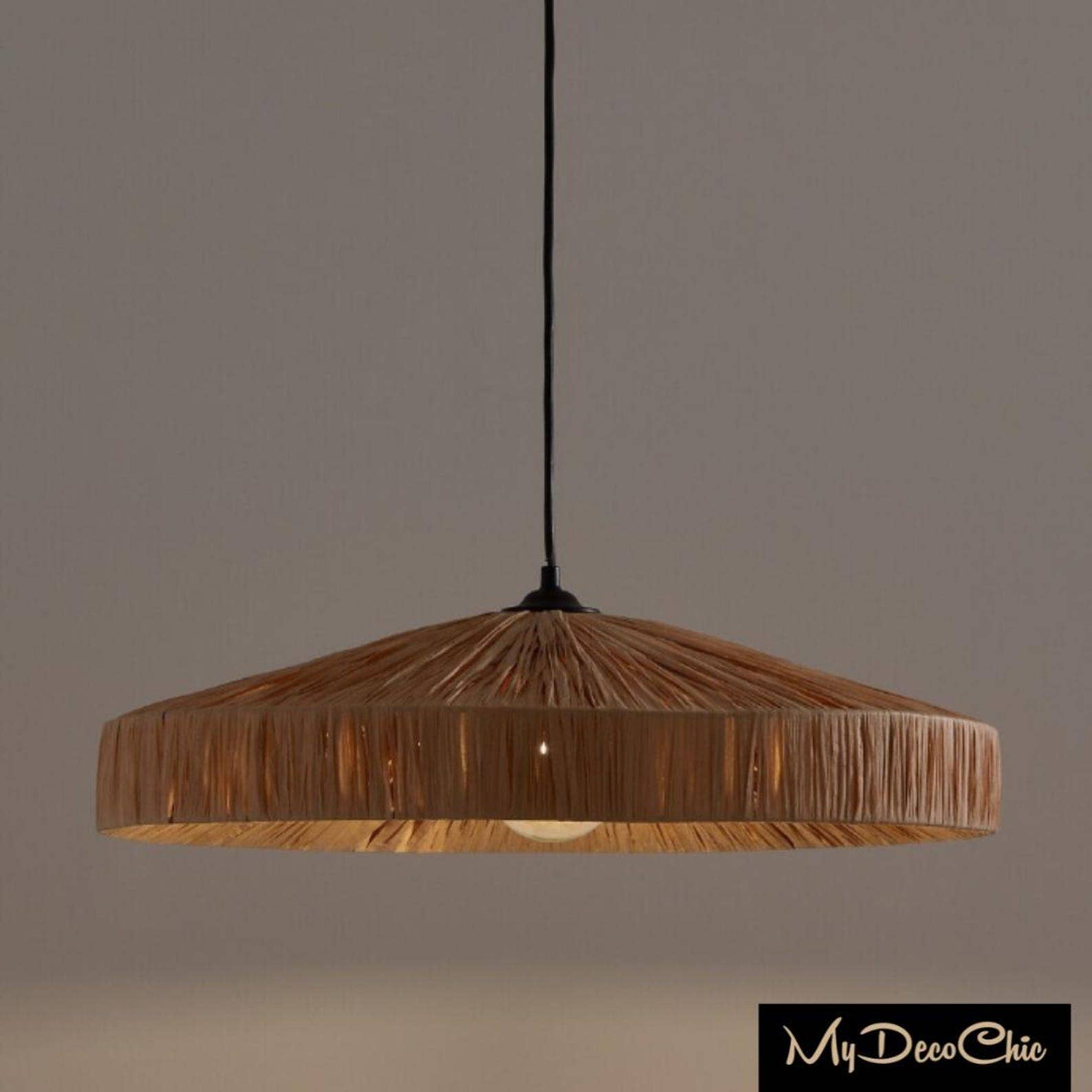 HandHappiness - Wholesale Chandelier/Hanging Light - Boho Raffia Pendant Light - Natural & Black Ceiling Lamp 2