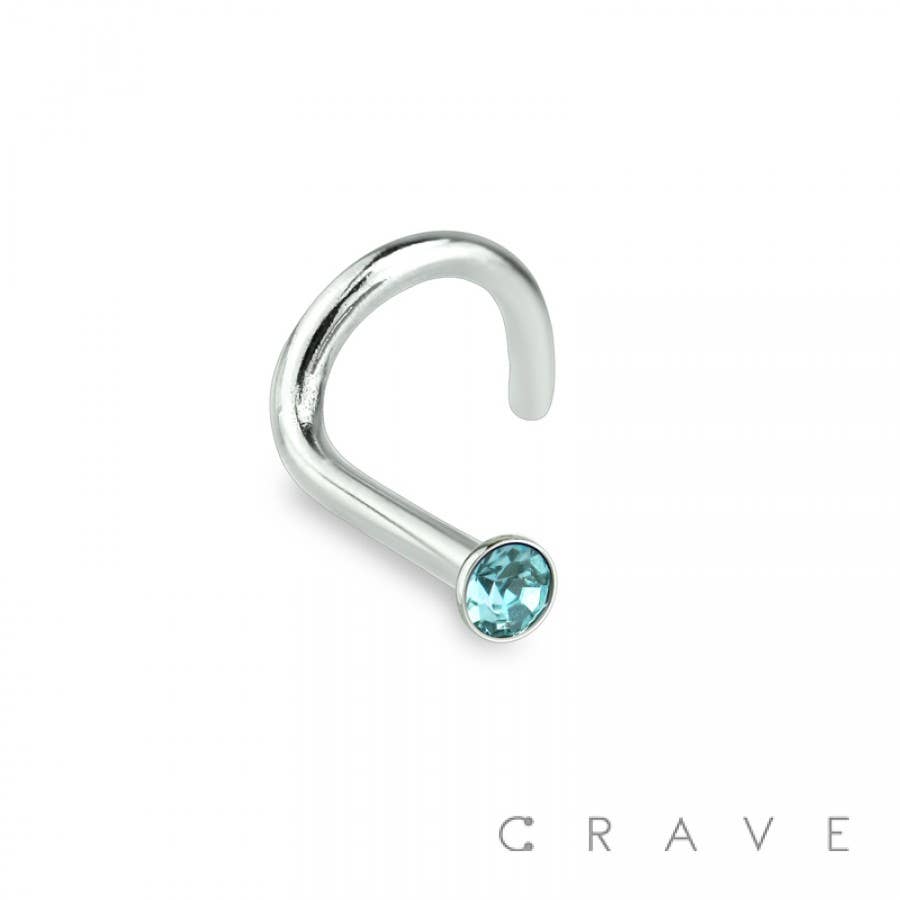 CRAVE - Wholesale Nose Ring - 316L SURGICAL STEEL 18GA NOSE SCREW FISH HOOK WITH GEM2