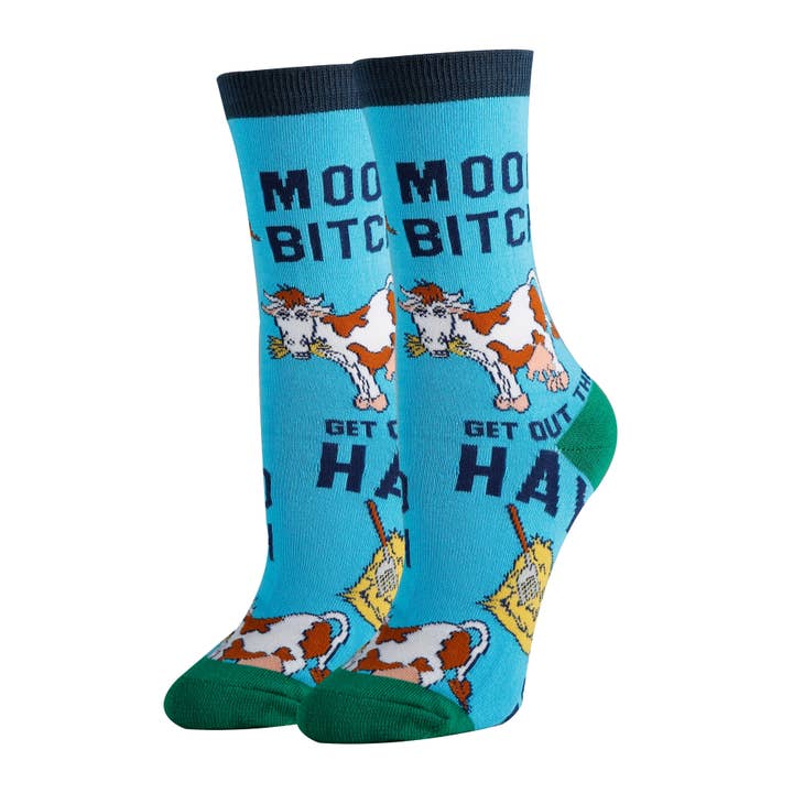 Mooo Over | Women's Cotton Crew Funny Socks for wholesale by Oooh Yeah/Sock It Up/Oooh Geez Slippers