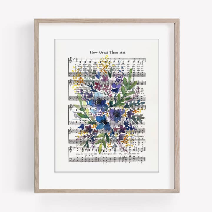Marydean Draws - Wholesale Art Print - "How Great Thou Art" Blue Floral Hymn Art Print0