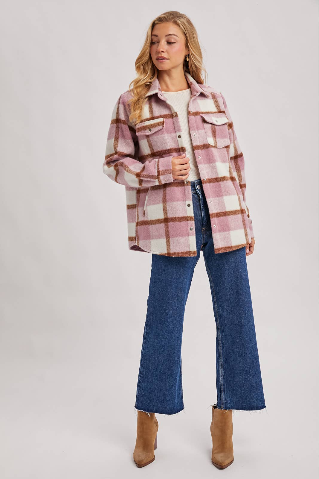 Bluivy – Engroshandel Skjortejakke/shacket – til kvinder – PLAID BØRSTET FLANNEL SHACKET15