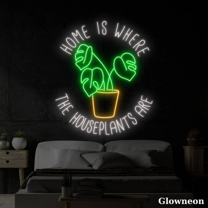 Insegna al neon «Home Where The Houseplants are», decorazione Plant Farm per la vendita all'ingrosso da parte di Glow Neon