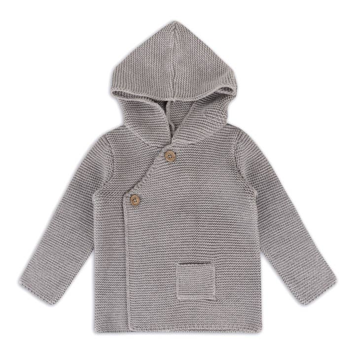 Hooded Button & Pocket Sweater Knit Baby Jacket (Organic) for wholesale by Viverano Organics