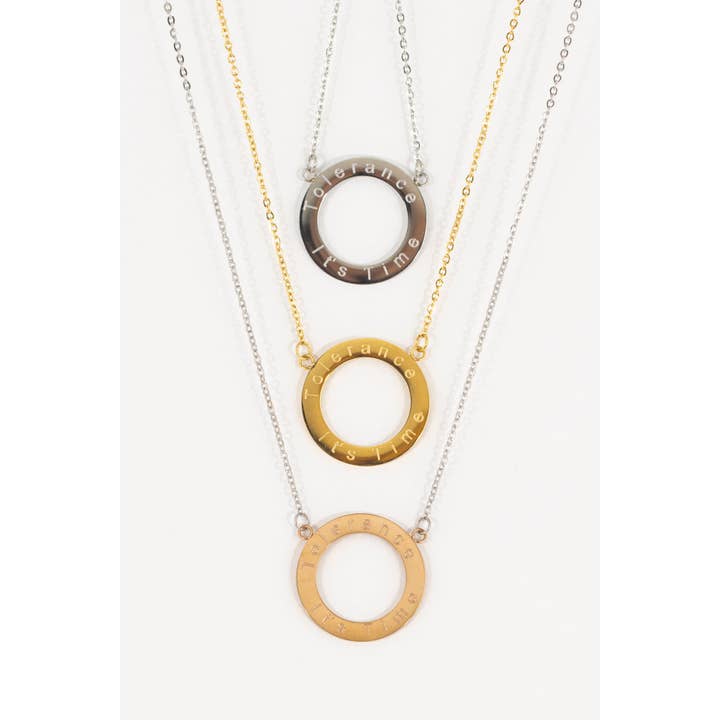 Stainless Steel "Tolerance It's Time" Circle Necklace - 16" for wholesale by Tolerance. It's Time.