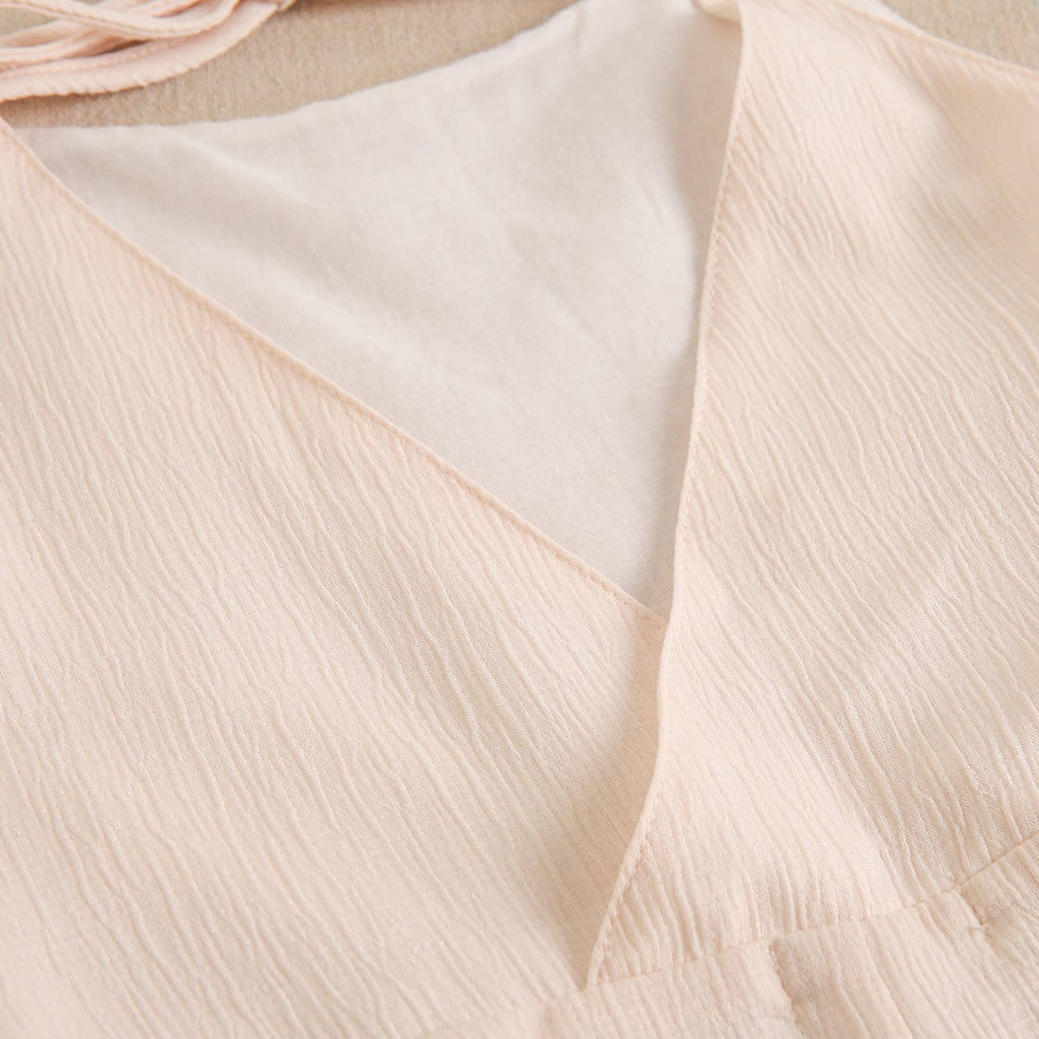 Beige Plain Chiffon Long Strappy Girl's Jumpsuit for wholesale on Faire5