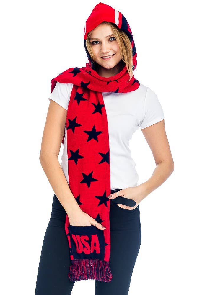 Cap Zone – wholesale Scarf – Women's – USA Knit Fringe Trim Hooded Scarf with Hoodie8