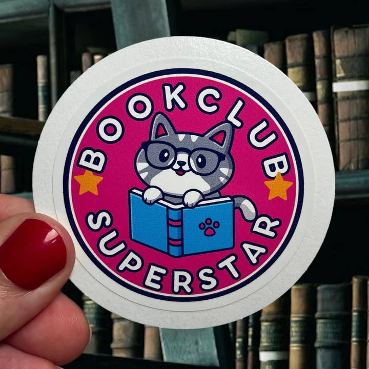 Bookclub Superstar söt läsarklistermärke för bokälskare + katt för wholesale av Katenip Vintage Whimsy