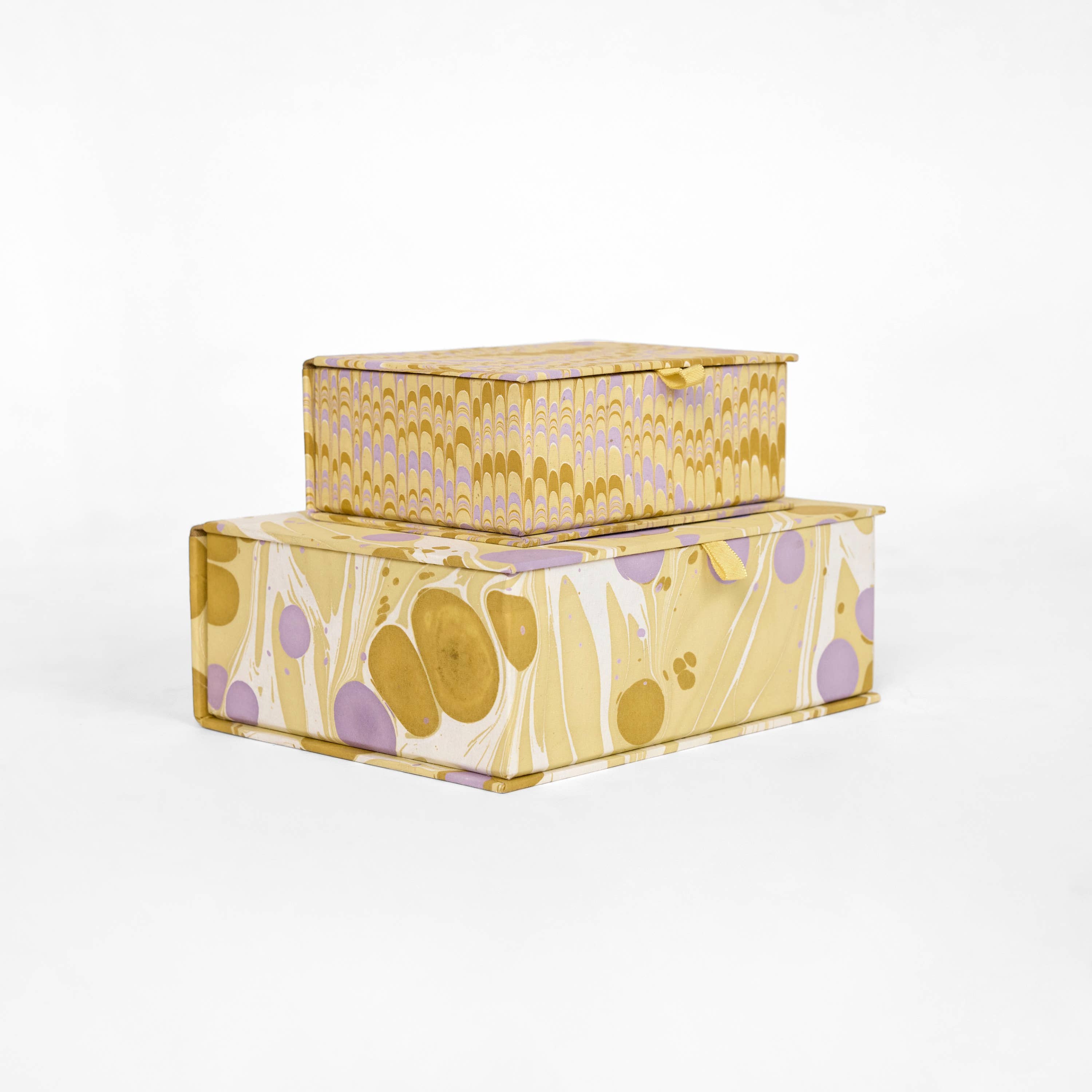 Craft Boat - Venta al por mayor Cajas decorativas - SET DE CAJAS DE RECUERDOS MARMOLADAS - AMARILLO MANTEQUILLA LILA0