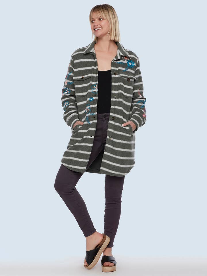 Floral Shirt Jacket - Embroidered for wholesale by Billy T