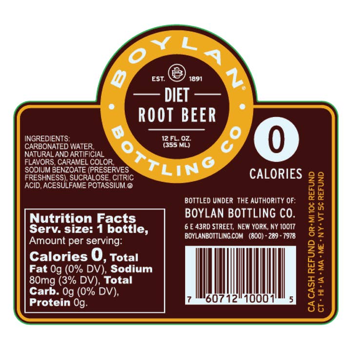 Boylan Bottling Company - Wholesale Soda/Carbonated Drink - Diet Root Beer - 24 Pack