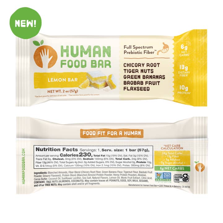 Human Food Bar - Wholesale Snack Bar - Lemon Flavored Vegan Keto Fiber Bar