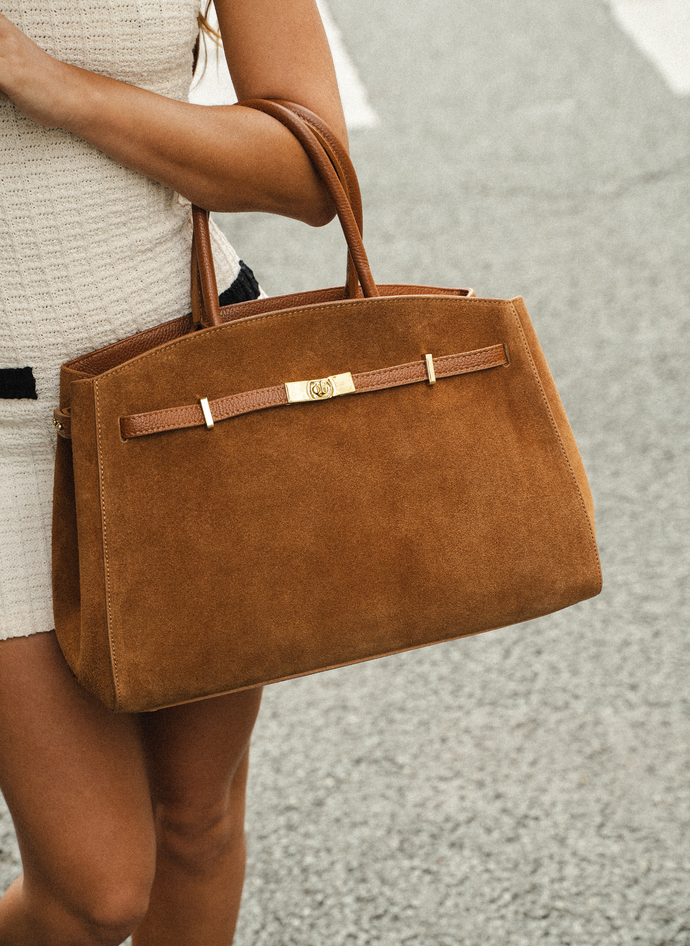 Voemièn - Wholesale Top Handle Bag - Women's - Driade Bag in Tan Suede and Dollar Leather8