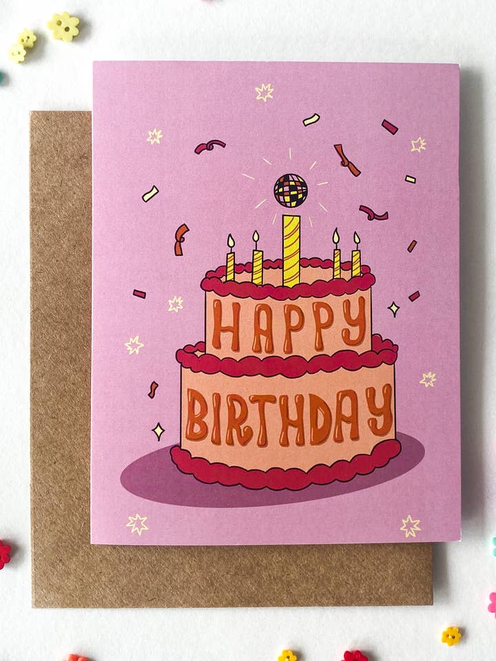 Disco Cake Birthday Greeting Card for wholesale by Charmed Life Designs