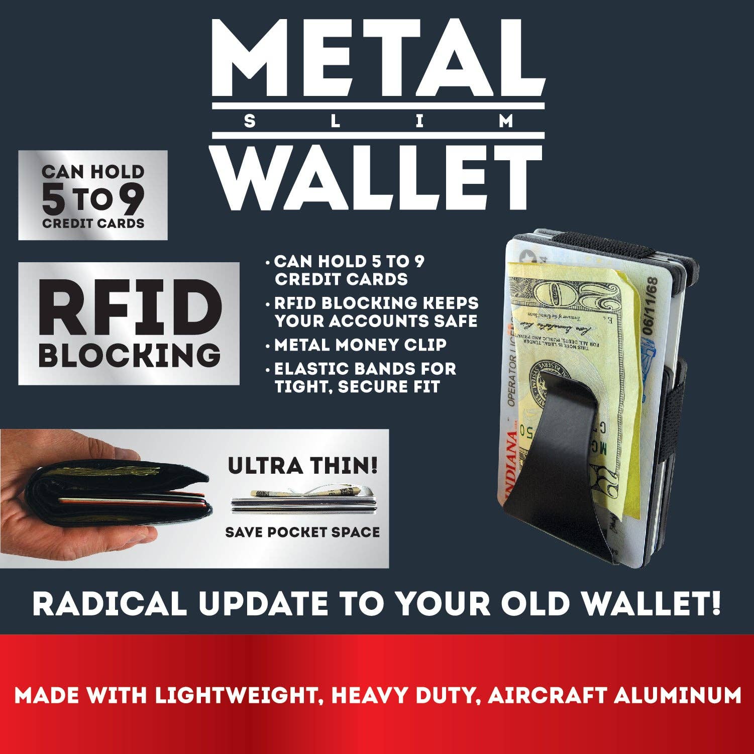 Novelty Brands - Wholesale Retailer Display - Accessories - Metal RFID Blocking Wallet With Money Clip - 6/Display3