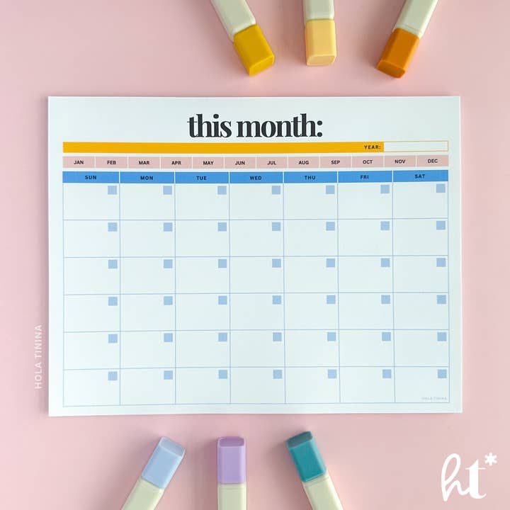 Undated Monthly Calendar Notepad Planner | Teacher Gift for wholesale by Hola Tinina