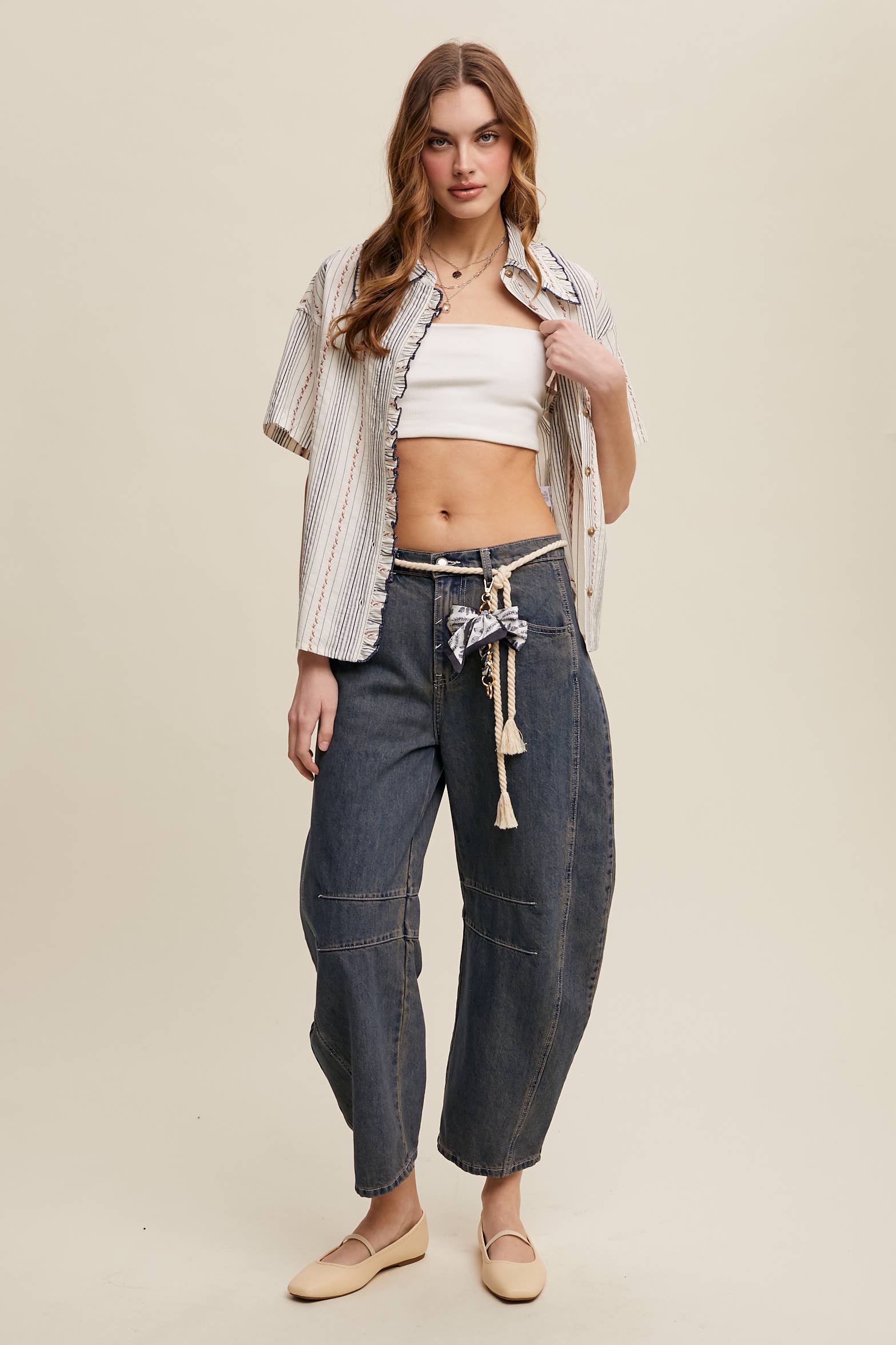 Listicle - Wholesale Button Down Shirt - Women's - Striped Embroidered Button-Down Blouse10