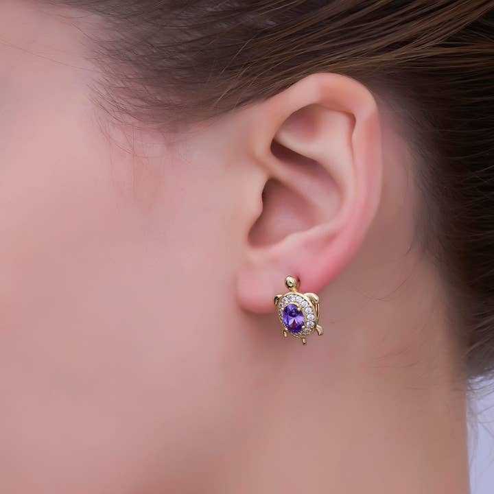Aim Eternal - Wholesale Huggie Earrings - 24K Gold Filled Turtle Tortoise CZ Animal Huggie Earring9