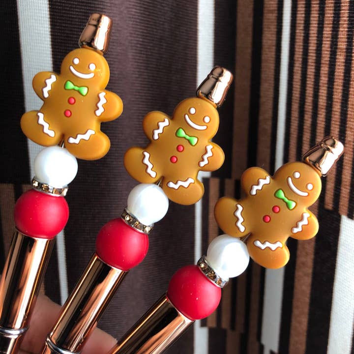 "Gingerbread" Christmas Themed Beaded Pen for wholesale by Amy Designs