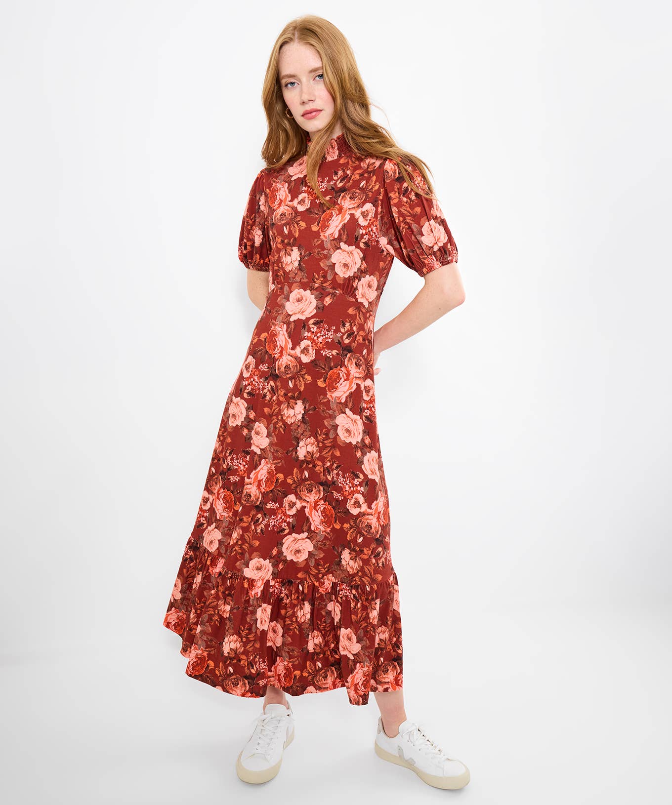 Brown All About Autumn Floral Jersey Dress for wholesale on Faire4