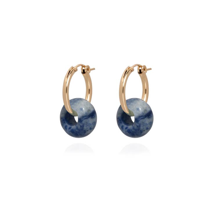 Lucia Natural Stone 14k Gold Hoops - Azure Blue for wholesale by Ella Palm