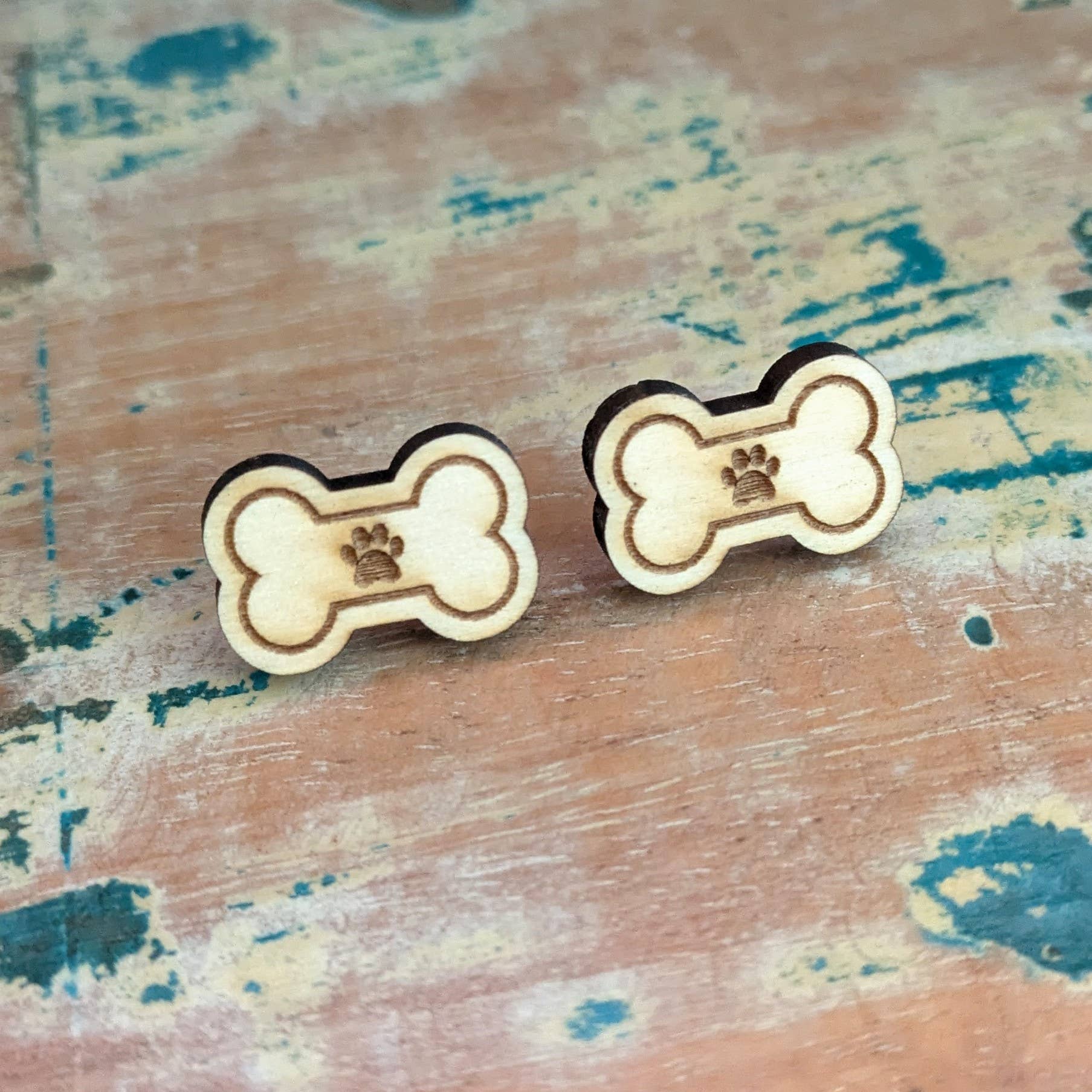 Samantha's Studio - Wholesale Stud/post earrings - Dog Bone Stud Earrings - wooden earring